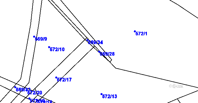 Parcela st. 569/28 v KÚ Šeberov, Katastrální mapa