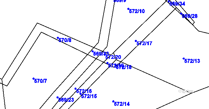Parcela st. 572/20 v KÚ Šeberov, Katastrální mapa