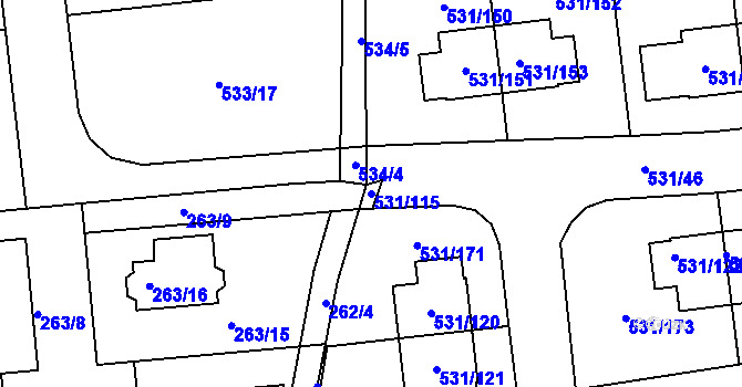 Parcela st. 531/115 v KÚ Šeberov, Katastrální mapa