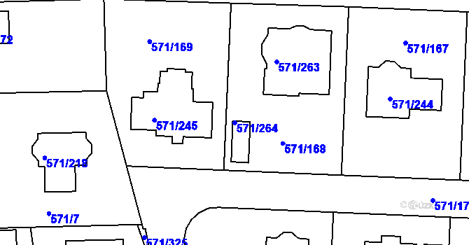 Parcela st. 571/264 v KÚ Šeberov, Katastrální mapa