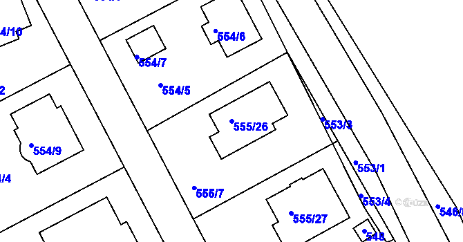 Parcela st. 555/26 v KÚ Šeberov, Katastrální mapa