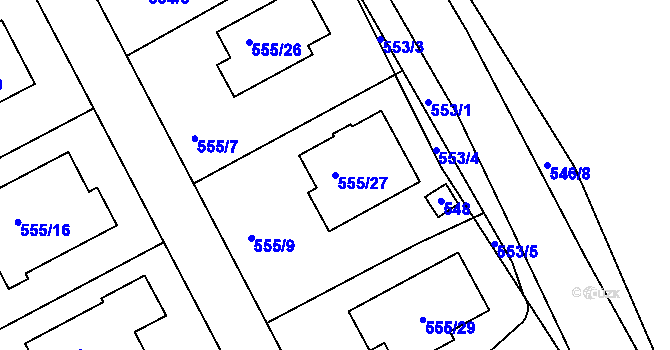 Parcela st. 555/27 v KÚ Šeberov, Katastrální mapa