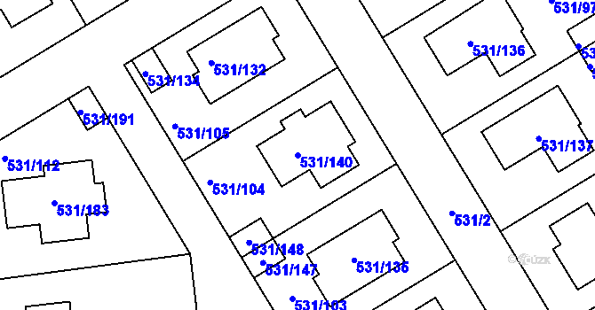 Parcela st. 531/140 v KÚ Šeberov, Katastrální mapa