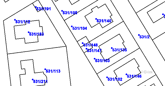 Parcela st. 531/148 v KÚ Šeberov, Katastrální mapa