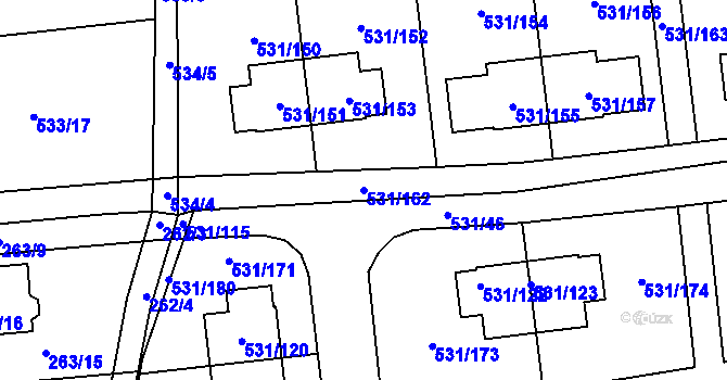 Parcela st. 531/162 v KÚ Šeberov, Katastrální mapa