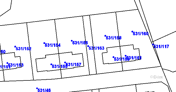Parcela st. 531/163 v KÚ Šeberov, Katastrální mapa