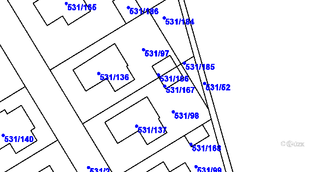 Parcela st. 531/167 v KÚ Šeberov, Katastrální mapa
