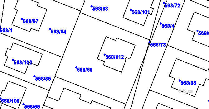Parcela st. 568/112 v KÚ Šeberov, Katastrální mapa