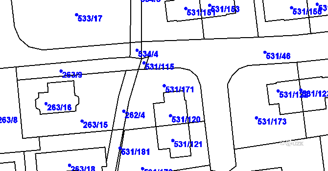 Parcela st. 531/171 v KÚ Šeberov, Katastrální mapa