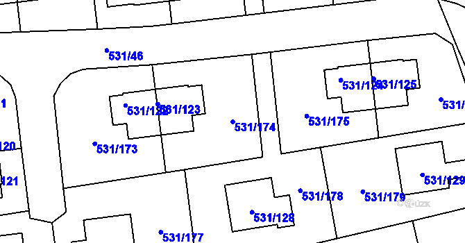 Parcela st. 531/174 v KÚ Šeberov, Katastrální mapa