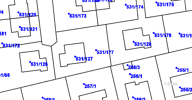 Parcela st. 531/177 v KÚ Šeberov, Katastrální mapa