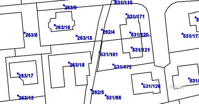Parcela st. 531/181 v KÚ Šeberov, Katastrální mapa