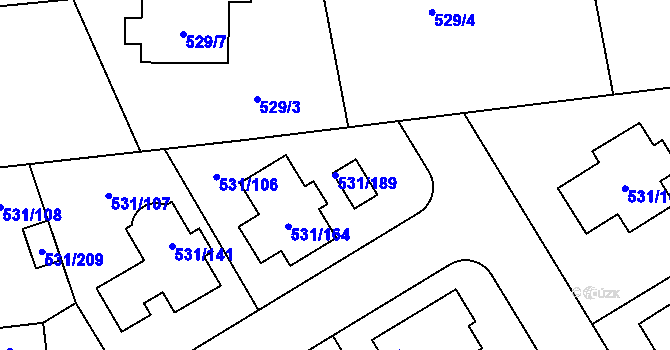 Parcela st. 531/189 v KÚ Šeberov, Katastrální mapa