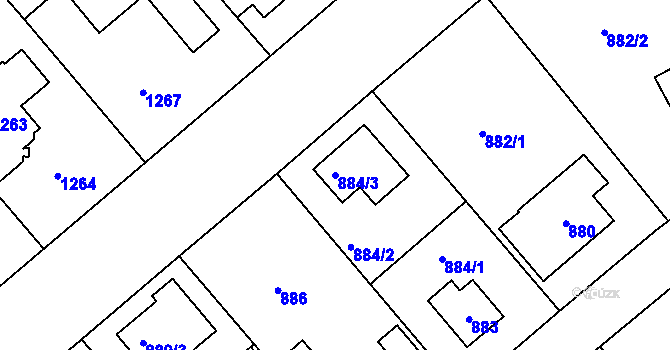 Parcela st. 884/3 v KÚ Šeberov, Katastrální mapa