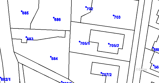 Parcela st. 705/1 v KÚ Šeberov, Katastrální mapa