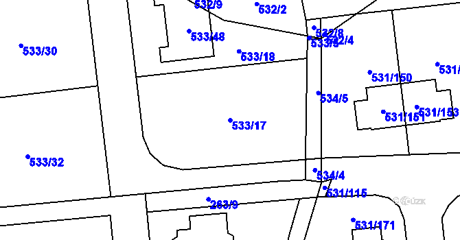 Parcela st. 533/17 v KÚ Šeberov, Katastrální mapa