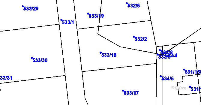 Parcela st. 533/18 v KÚ Šeberov, Katastrální mapa