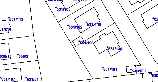 Parcela st. 531/198 v KÚ Šeberov, Katastrální mapa