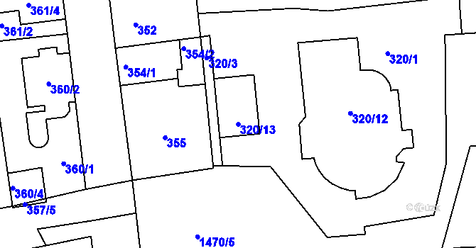 Parcela st. 320/13 v KÚ Šeberov, Katastrální mapa