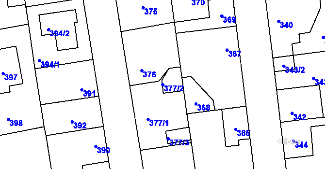 Parcela st. 377/2 v KÚ Šeberov, Katastrální mapa