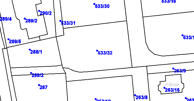 Parcela st. 533/32 v KÚ Šeberov, Katastrální mapa