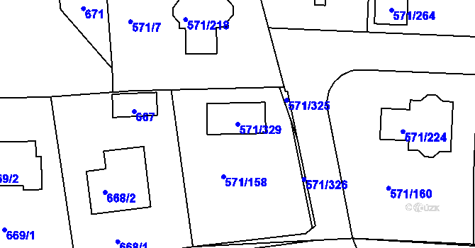 Parcela st. 571/329 v KÚ Šeberov, Katastrální mapa