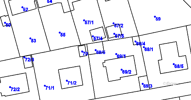 Parcela st. 69/5 v KÚ Šeberov, Katastrální mapa