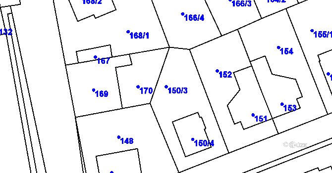 Parcela st. 150/3 v KÚ Šeberov, Katastrální mapa