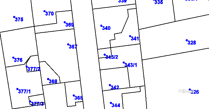 Parcela st. 343/2 v KÚ Šeberov, Katastrální mapa