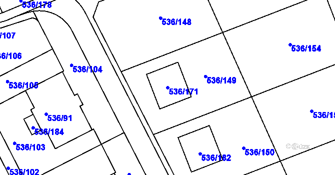 Parcela st. 536/171 v KÚ Šeberov, Katastrální mapa