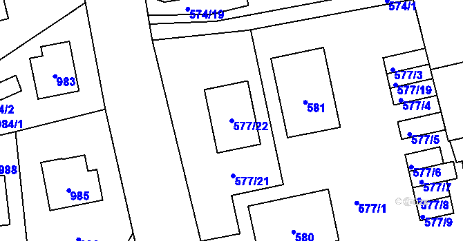 Parcela st. 577/22 v KÚ Šeberov, Katastrální mapa