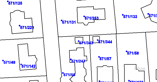 Parcela st. 571/343 v KÚ Šeberov, Katastrální mapa