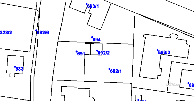 Parcela st. 692/2 v KÚ Šeberov, Katastrální mapa