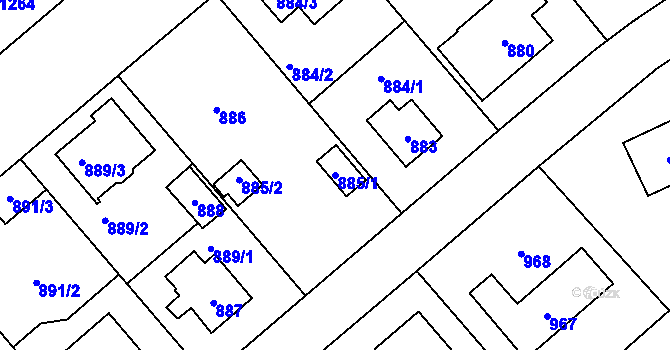 Parcela st. 885/1 v KÚ Šeberov, Katastrální mapa