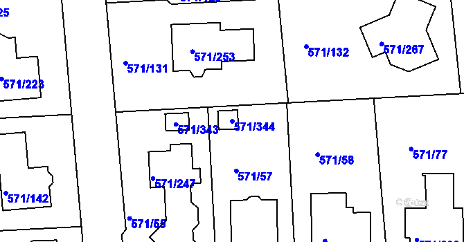 Parcela st. 571/344 v KÚ Šeberov, Katastrální mapa