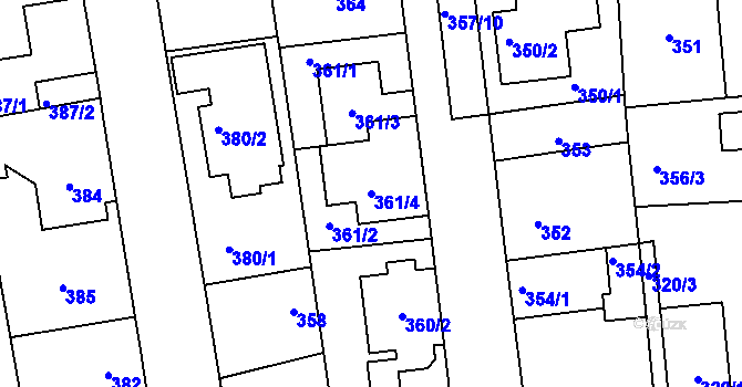 Parcela st. 361/4 v KÚ Šeberov, Katastrální mapa
