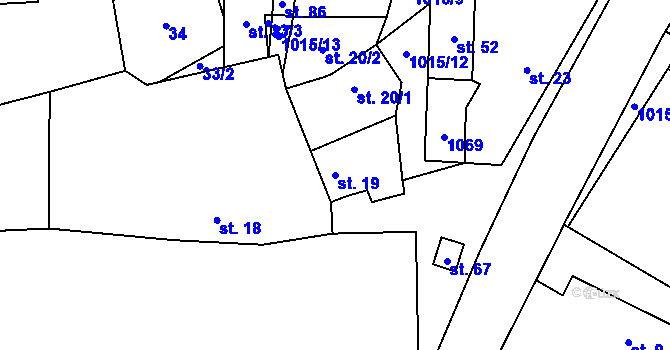 Parcela st. 19 v KÚ Březí u Šebestěnic, Katastrální mapa