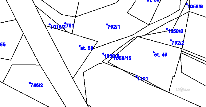 Parcela st. 1058/5 v KÚ Březí u Šebestěnic, Katastrální mapa