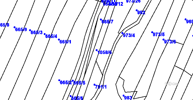 Parcela st. 1058/6 v KÚ Březí u Šebestěnic, Katastrální mapa