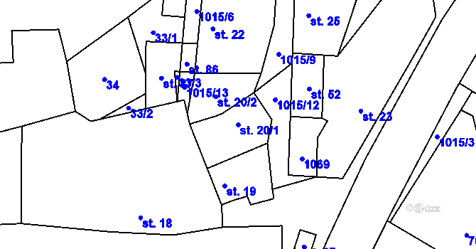 Parcela st. 20/1 v KÚ Březí u Šebestěnic, Katastrální mapa