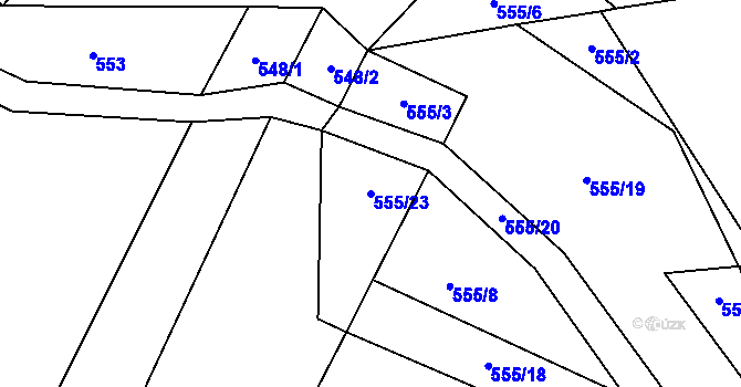 Parcela st. 555/23 v KÚ Březí u Šebestěnic, Katastrální mapa
