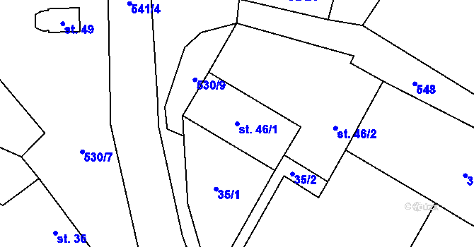 Parcela st. 46/1 v KÚ Šebestěnice, Katastrální mapa