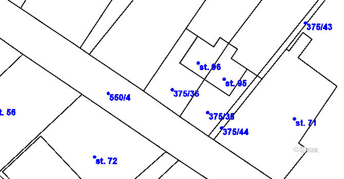 Parcela st. 375/36 v KÚ Šebestěnice, Katastrální mapa