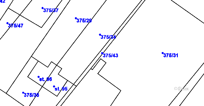 Parcela st. 375/43 v KÚ Šebestěnice, Katastrální mapa