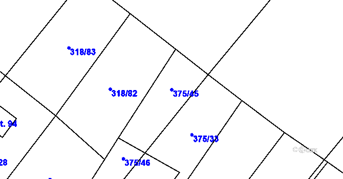 Parcela st. 375/45 v KÚ Šebestěnice, Katastrální mapa