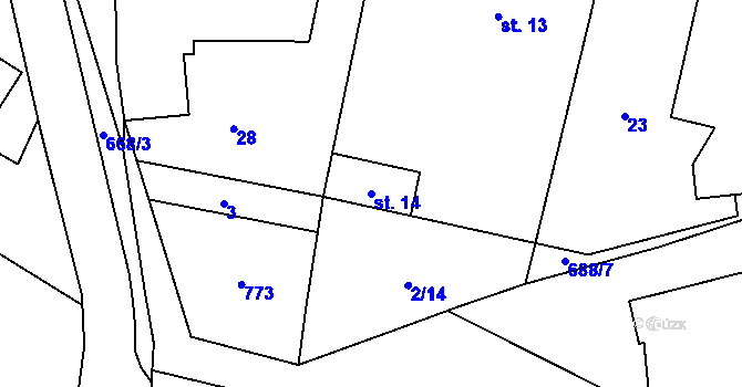 Parcela st. 14 v KÚ Světlá u Šebetova, Katastrální mapa