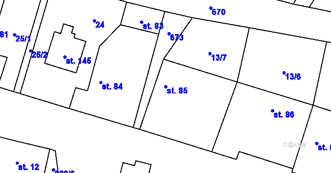 Parcela st. 85 v KÚ Světlá u Šebetova, Katastrální mapa