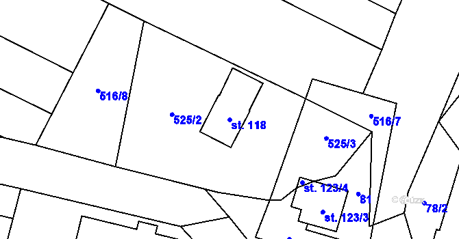 Parcela st. 118 v KÚ Světlá u Šebetova, Katastrální mapa