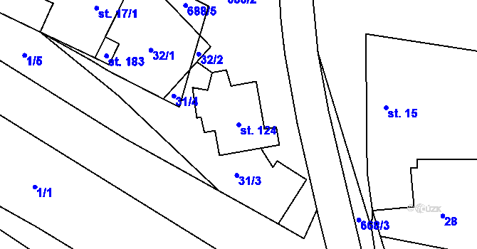 Parcela st. 124 v KÚ Světlá u Šebetova, Katastrální mapa