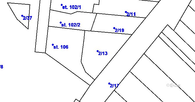 Parcela st. 2/13 v KÚ Světlá u Šebetova, Katastrální mapa